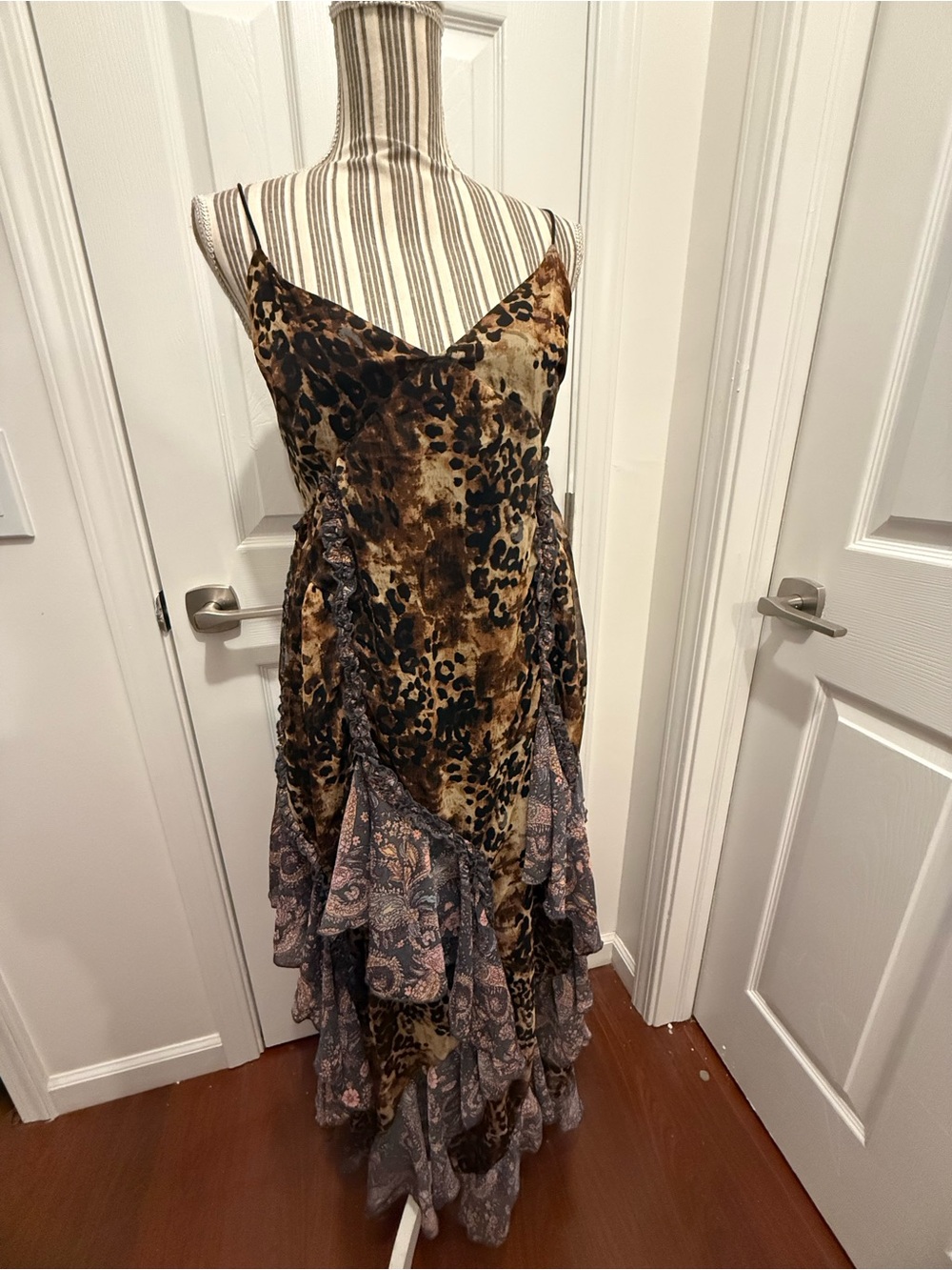 Anthropologie Ruffled Chiffon Maxi Dress leopard print and tiered ruffles Sm NWT